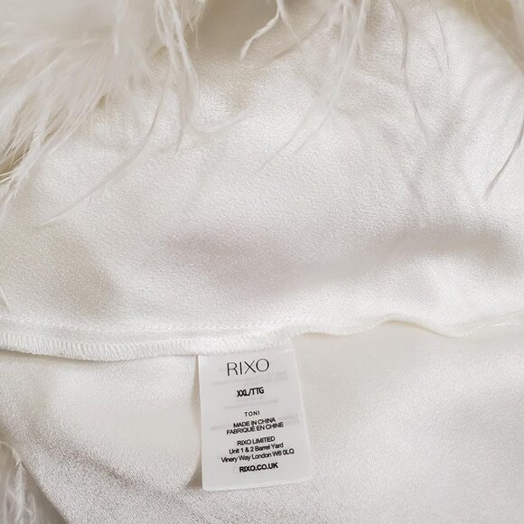 RIXO Womens Bridal Toni Feathered Mini Dress 14 White V-Neck Wedding Par… - Picture 14 of 16